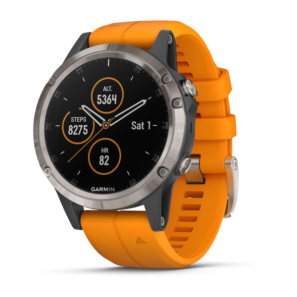 Garmin Fenix 5 Plus Sapphire титановый с оранжевым ремешком Garmin Fenix 5 Plus Sapphire титановый с оранжевым ремешком