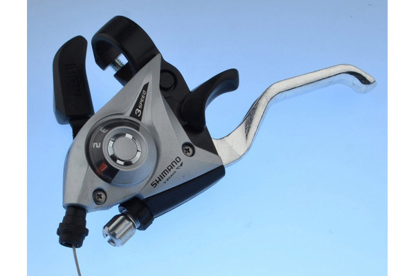 Шифтер/ручка тормоза ST-EF51-L(LS)2A, левая, 3-пер., трос 1800мм, под 2 пальца, для V-brake, серебри ASTEF51LSBS